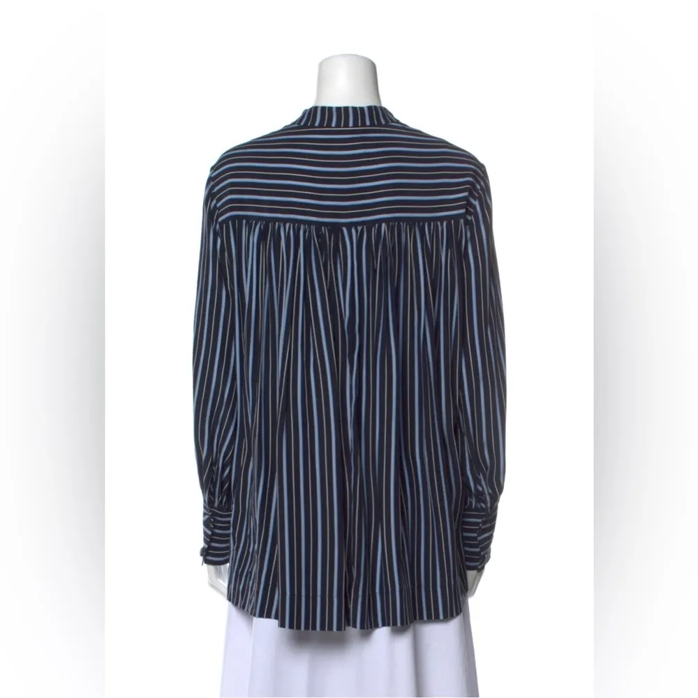 CO. Silk Striped Shirt Blouse, Navy Blue White Size XS MSRP $495 - Image 3