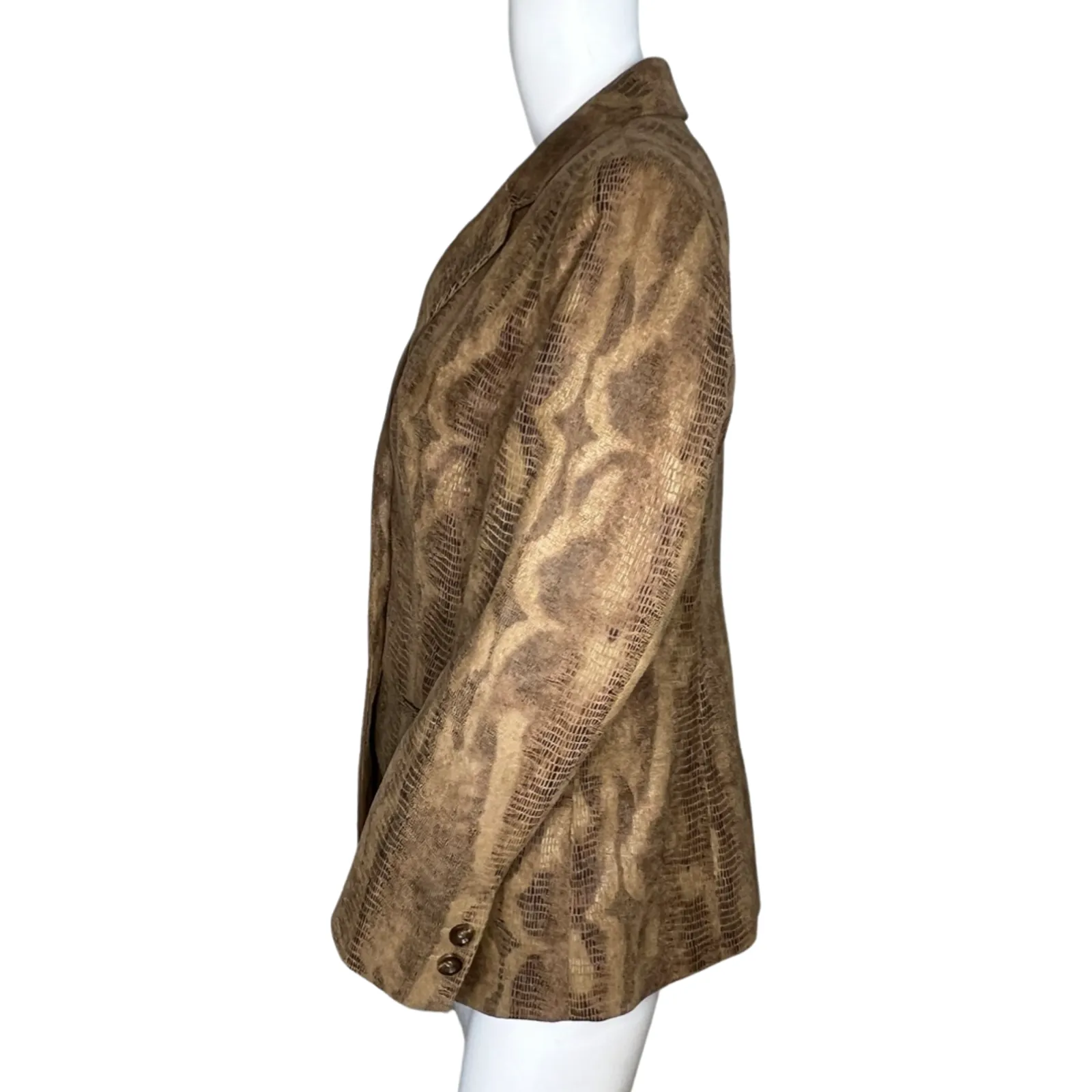 Chicos Blazer Womens Medium Brown Snakeskin Print‎ Three Button Rocker Edgy - Image 3