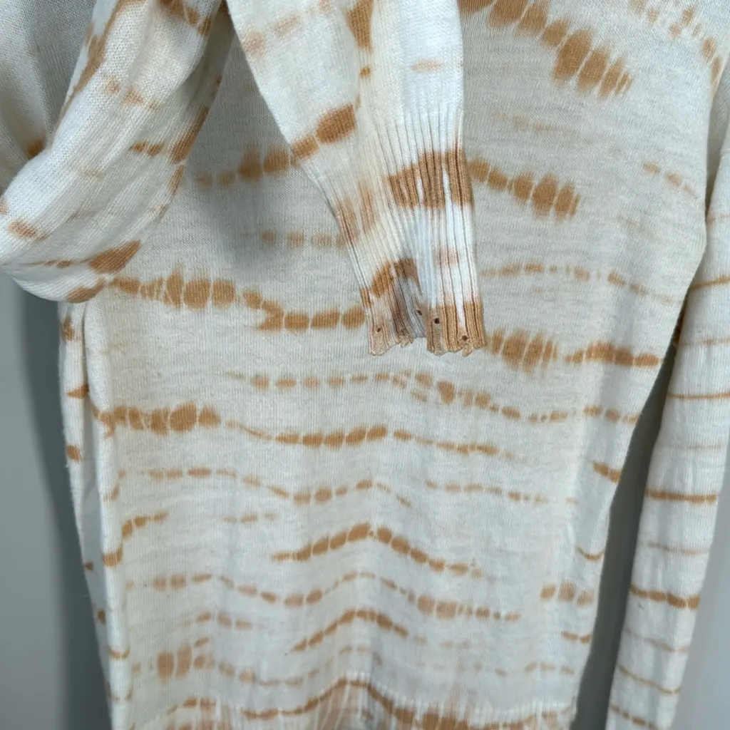 Evereve Roan + Ryan XS Cream/Rust Tie Dye Pullover Raw Hem Sweater - Image 6