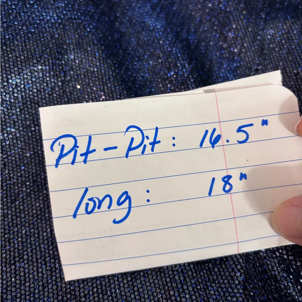 Guess Laced Back Sidra Shine Top NWT Blue Open Back Glitter Crop top Large - Image 9