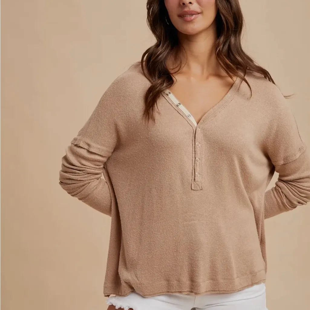 Women's Tan Henley - Image 5