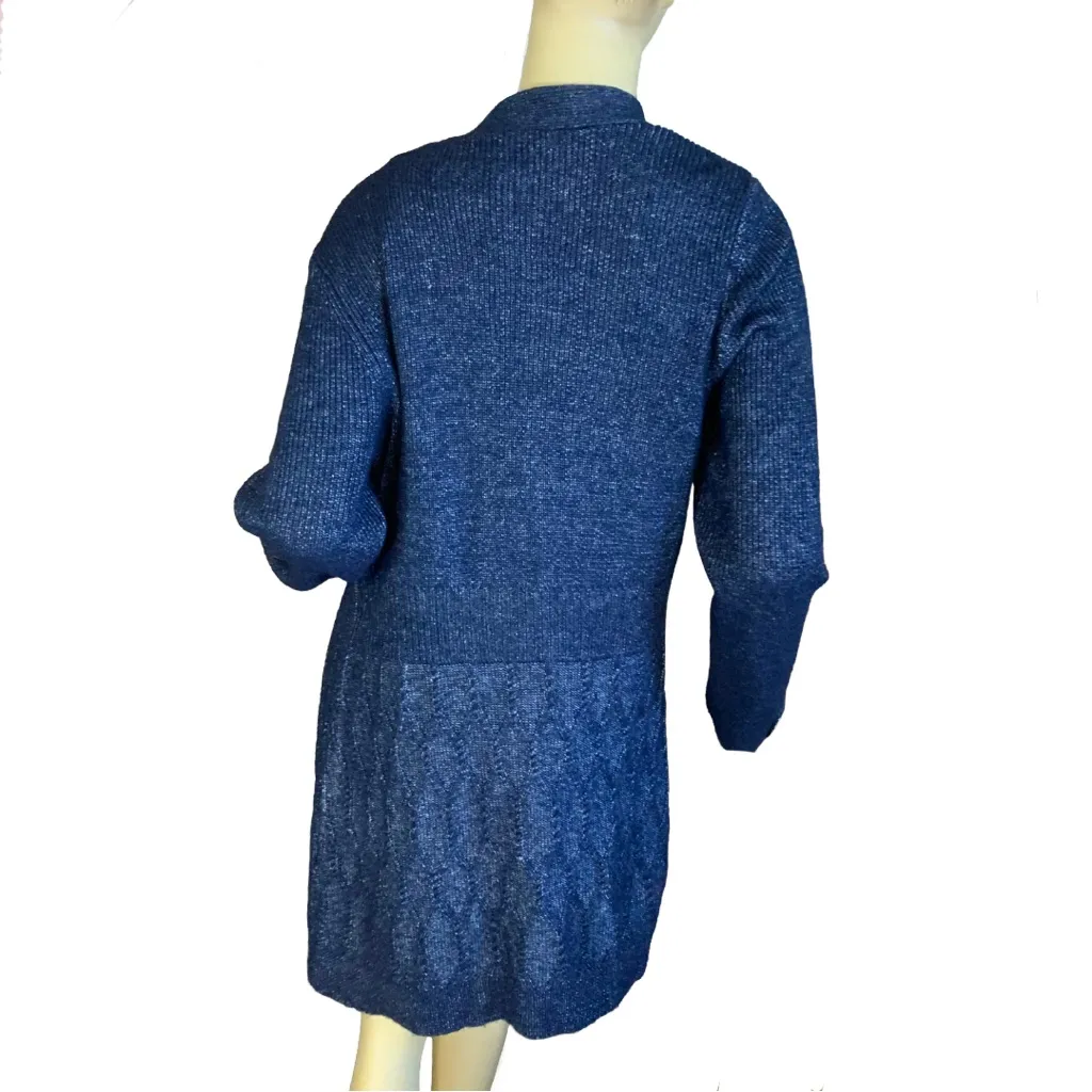 WHITE HOUSE BLACK MARKET BLUE WOOL BLEND OPEN FRONT CARDIGAN (L) - Image 5