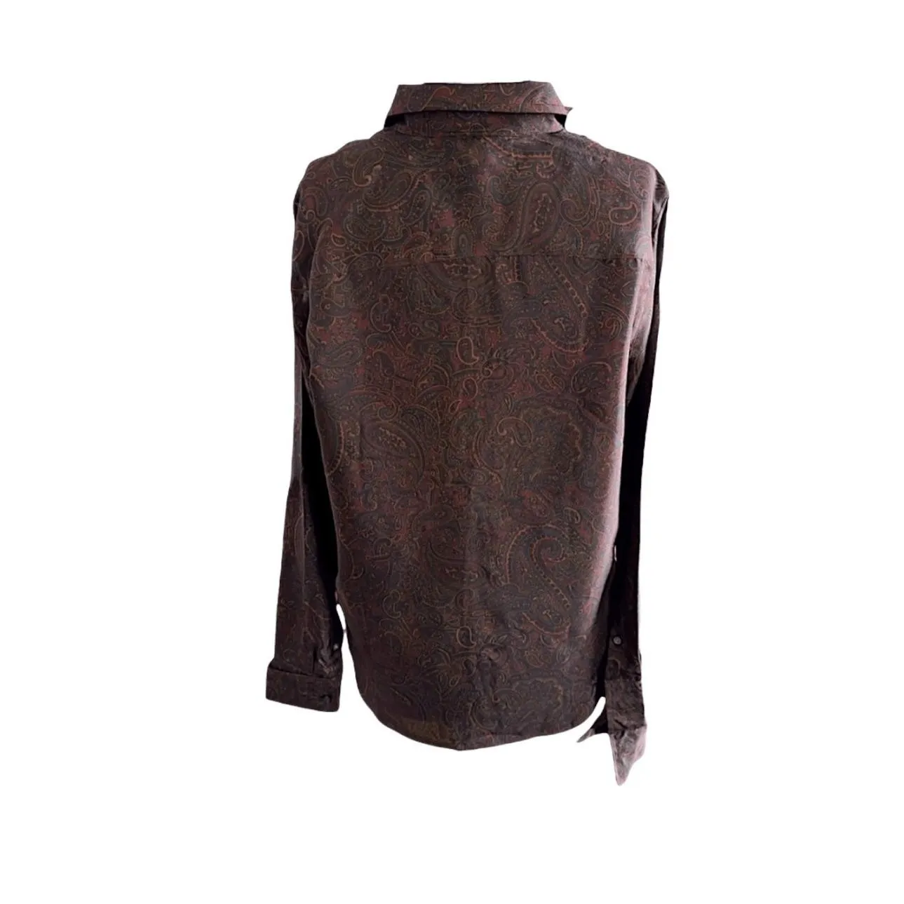 LAUREN Ralph Lauren Women Brown Paisley Ruffle-Trim Button Down Elegant Bohemian - Image 3