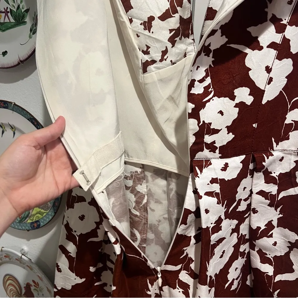 Oscar de la Renta Floral Mini Dress Brown and White - Image 8