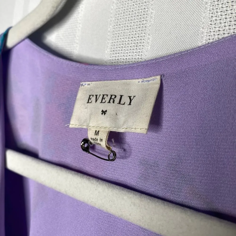 everly Floral Pleated 3/4 Sleeve V-Neck Ruffle Romper Medium Purple Lightweight - Image 4