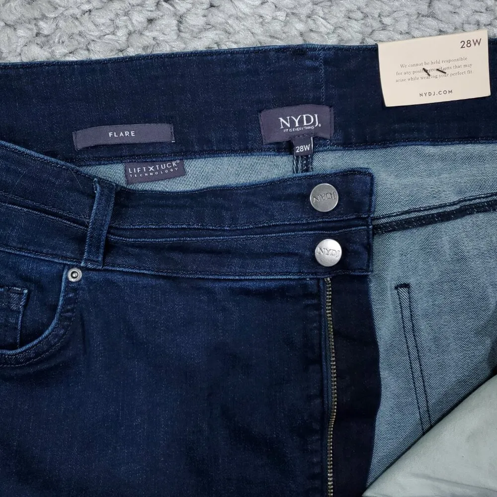 NYDJ Ava Ankle Flare Blue Dark Wash High Rise Paneled Jeans Plus Size 28W - Image 7