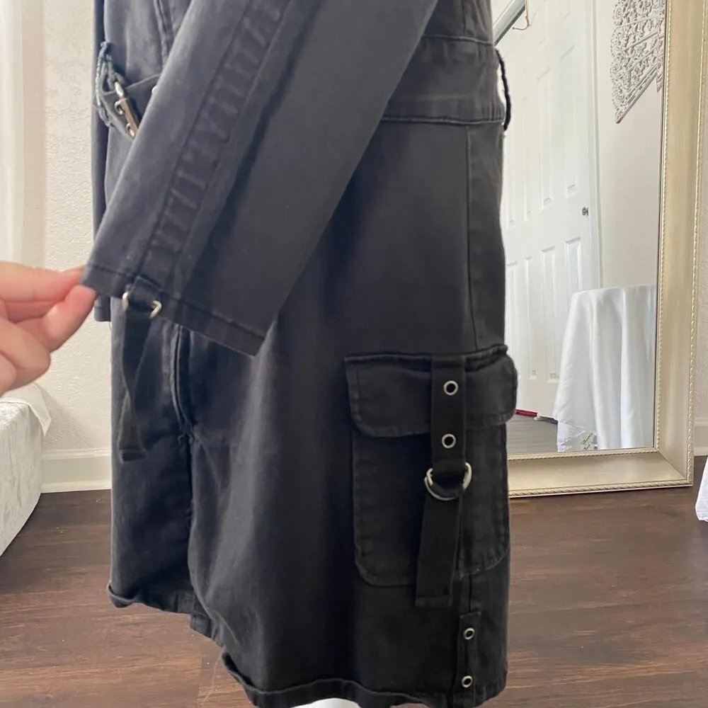 U.S Polo Assn Early 2000's Black Cotton Utility Gorpcore Buckle Mini Dress XL 16 - Image 5