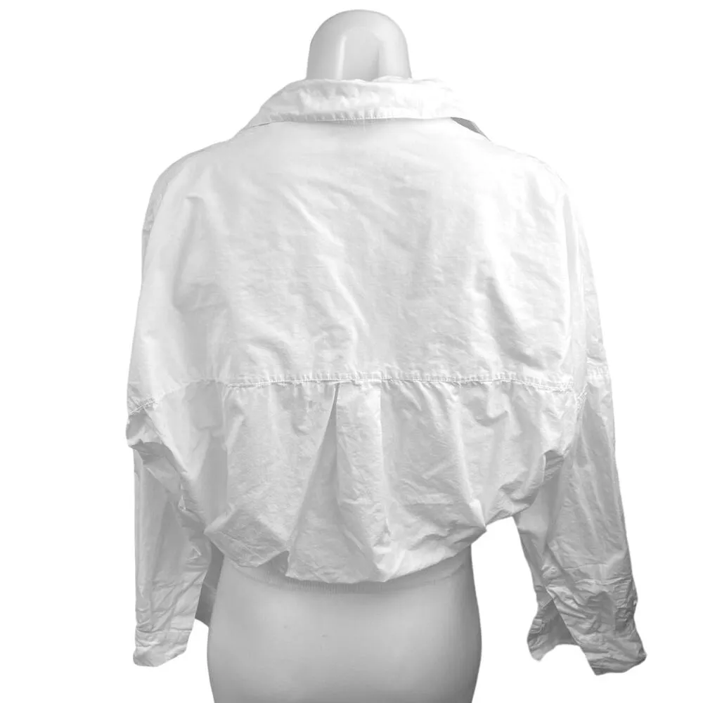 French Connection White Collar V-neck Drawstring Ties Crop Top Shirt Blouse XS - Image 2