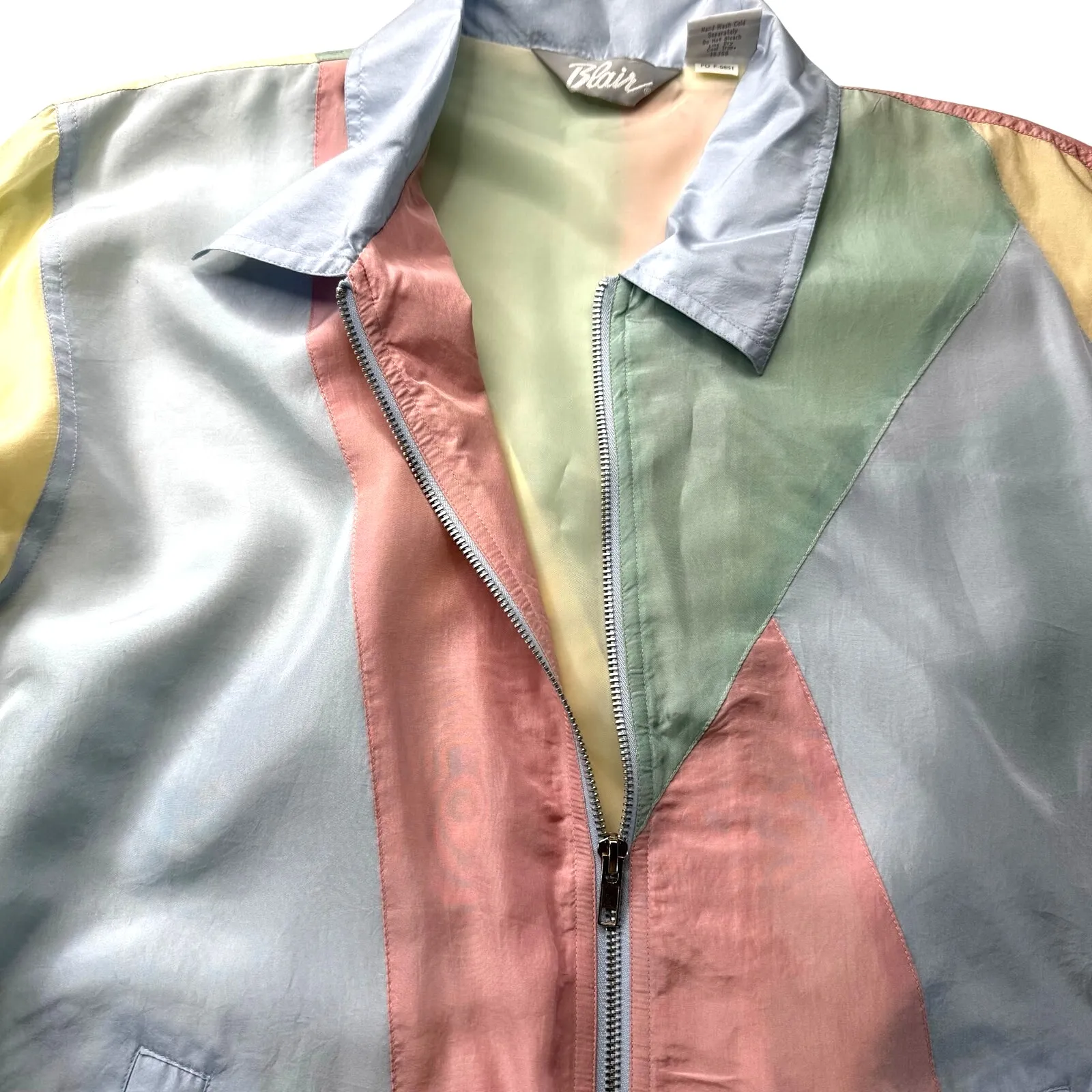 Vintage 90s Pastel Bomber Silk Colorblock Jacket Blair Med Soft Girl Coquette - Image 9