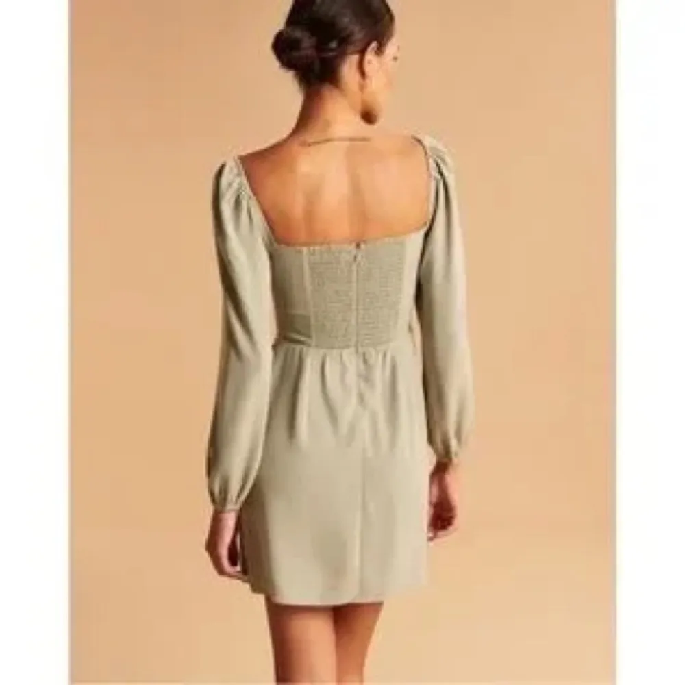 Abercrombie & Fitch Long-Sleeve Draped  
Skirt Mini Dress Sage Green NWT - Image 3