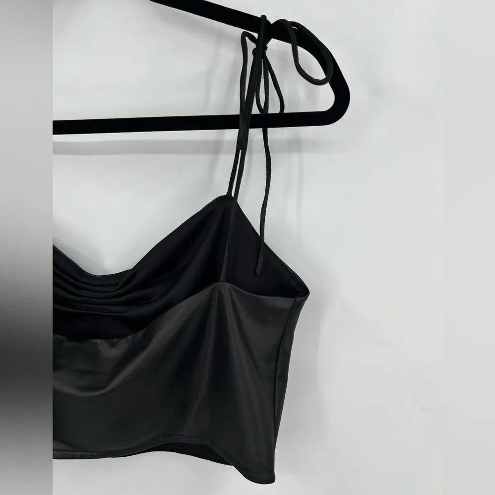 🆕 NWOT Superdown Revolve Cameron Tie Strap Crop Top Black Ruched Tank Top Large - Image 14