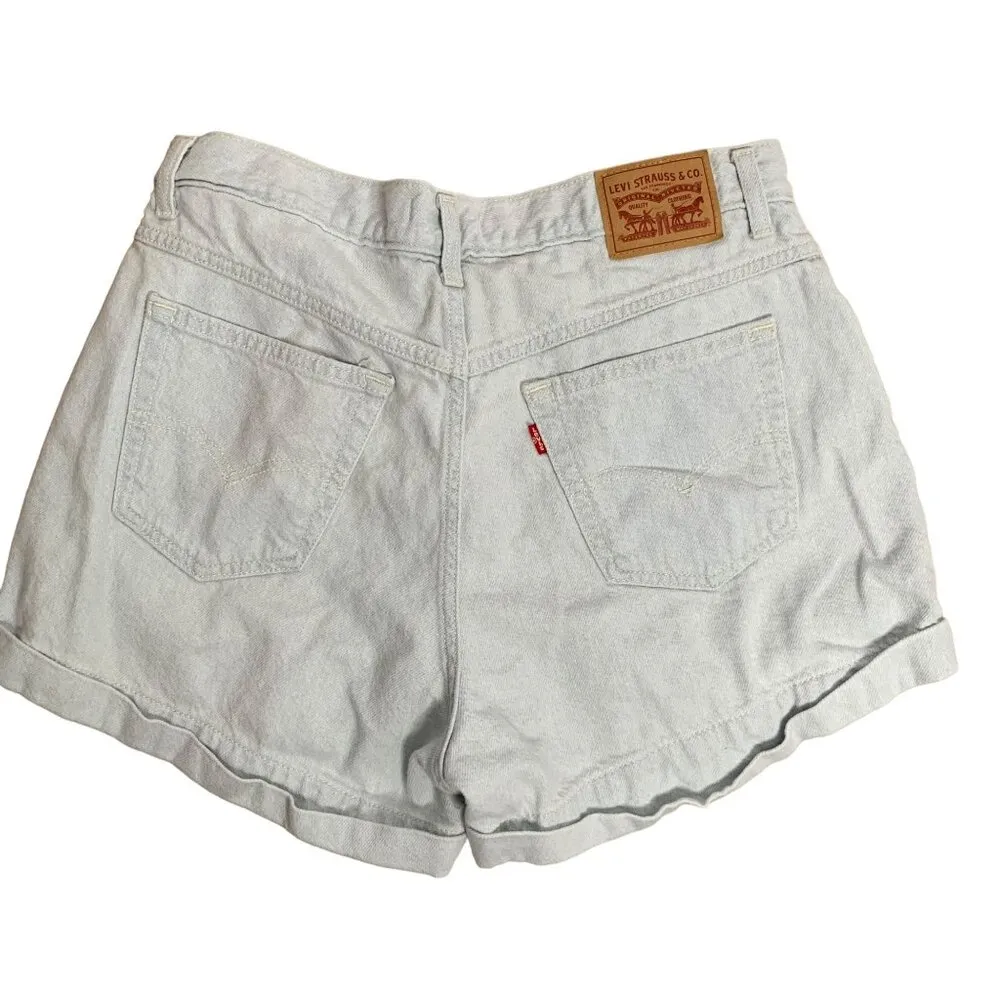 Levi's Denim A Line Mom Shorts 31 Light Wash Cuffed 5 Pocket Button Zip Cotton - Image 3