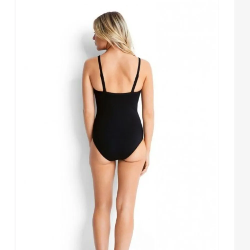 DD Cup Maillot One Piece Swimsuit Size 10 Black V-Neck Underwire - Image 2