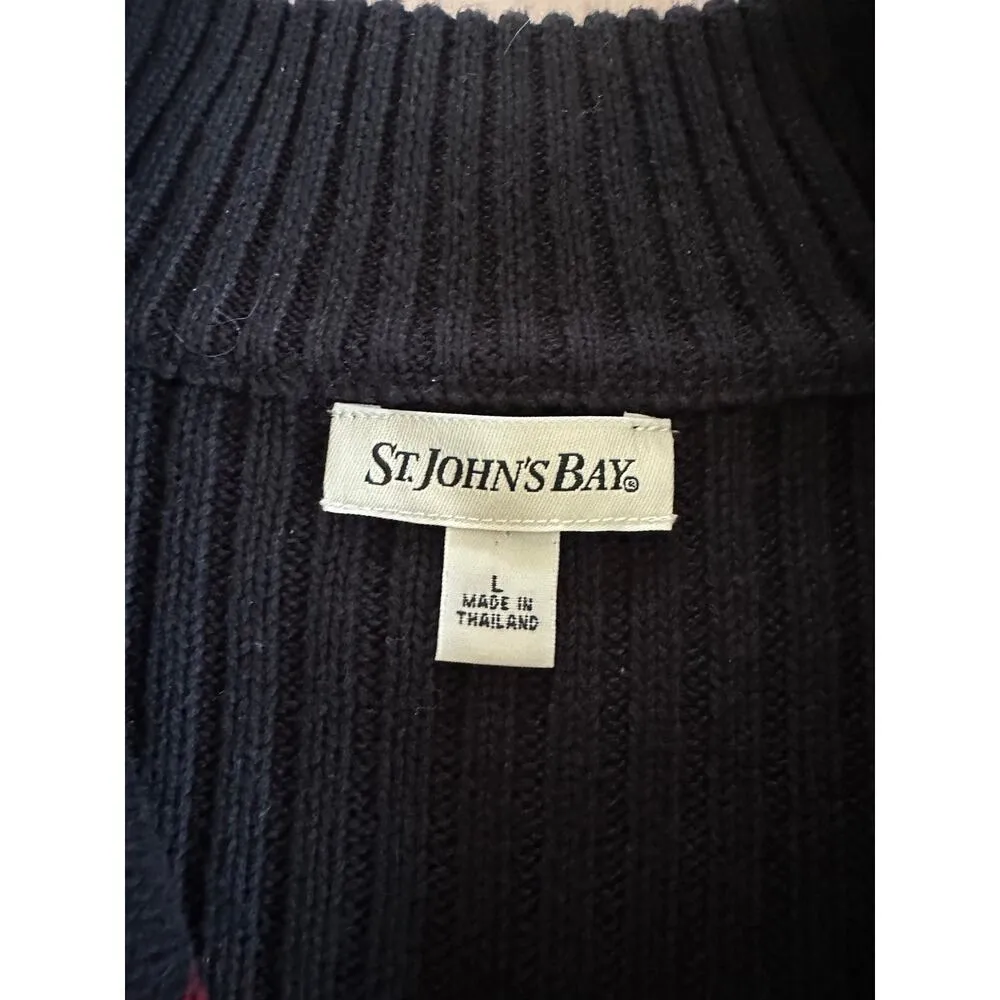 Y2K Preppy Mock Neck Sweater Red/White Black Streetwear Twee Coastal Stripe SZ L Red Size L - Image 3