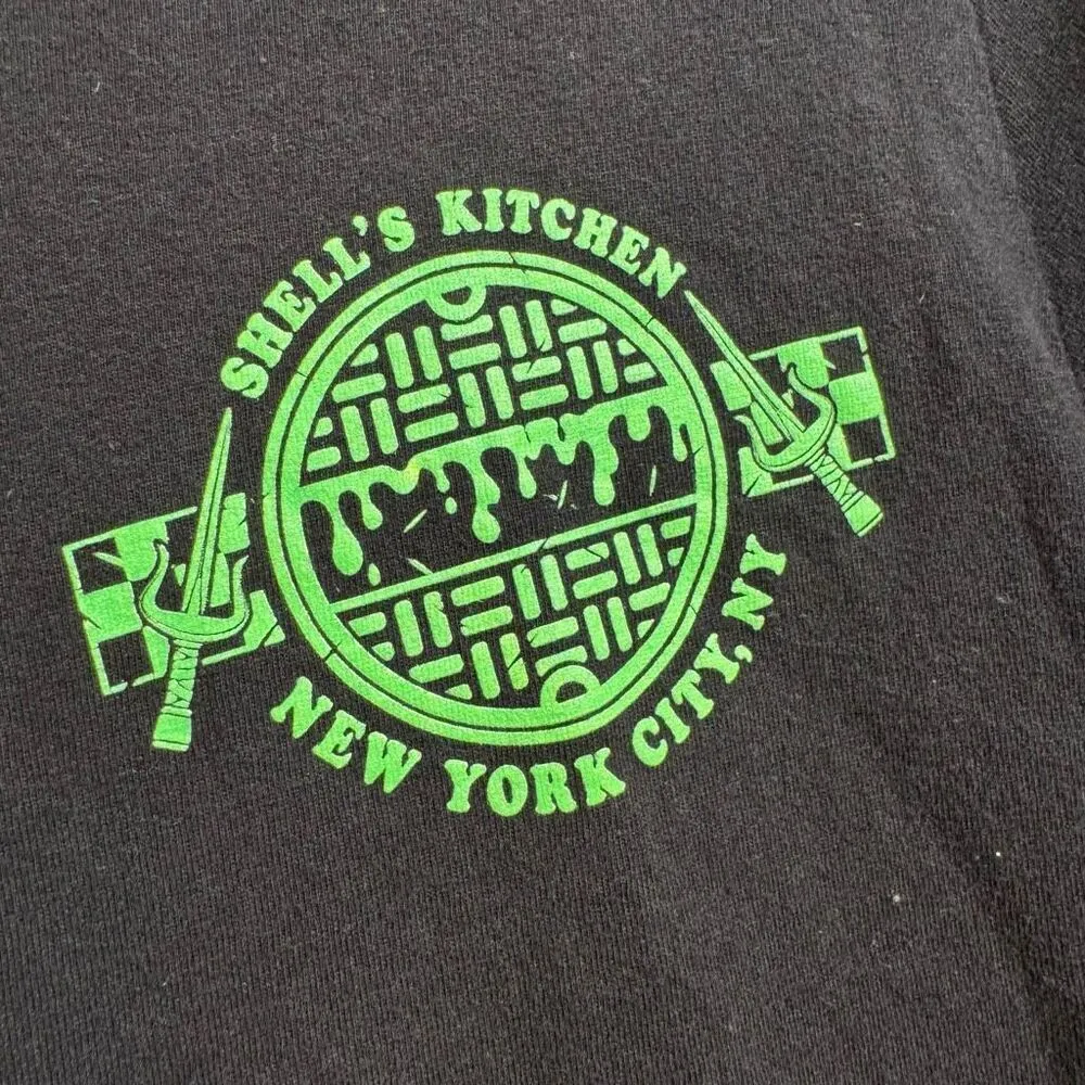 Geek Fuel Exclusive Black Green TMNT Shell's Kitchen T Shirt Women's Small - Image 3