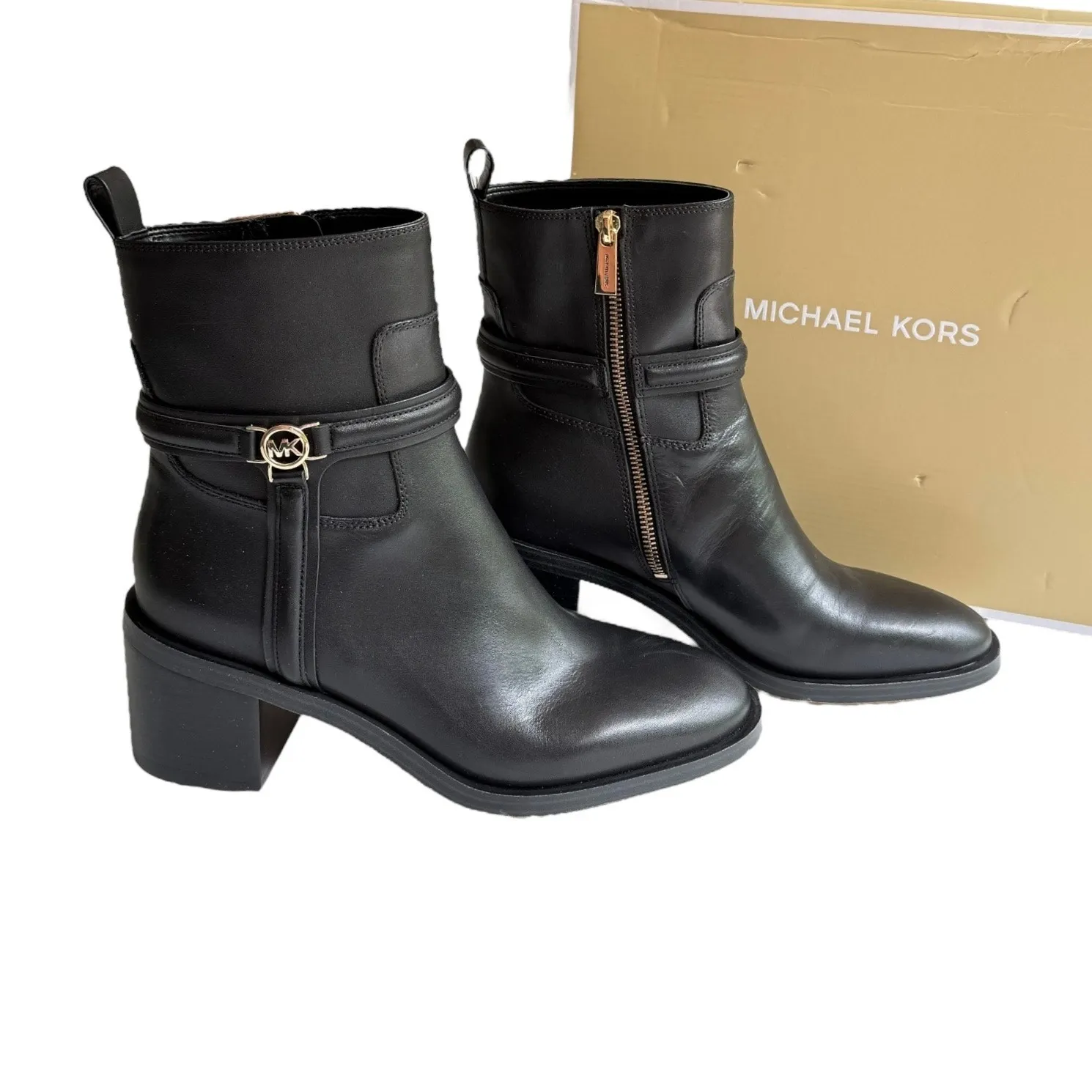 NEW Michael Kors Bombe Leather ANKLE BOOT Mindy Black Womens 10 Zip Shoe In Box - Image 2
