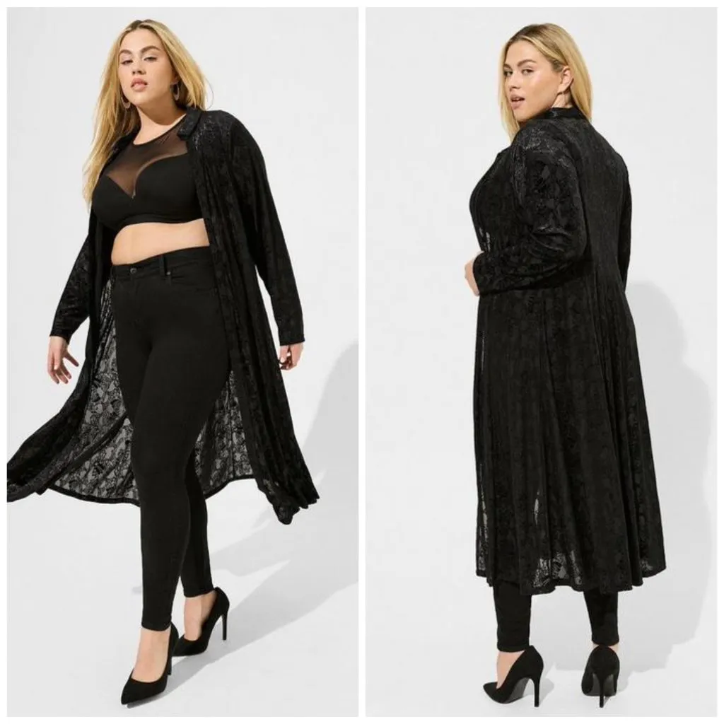 Torrid Skull Print Burnout Velvet Kimono in Black Plus Size 4X NWT - Image 2