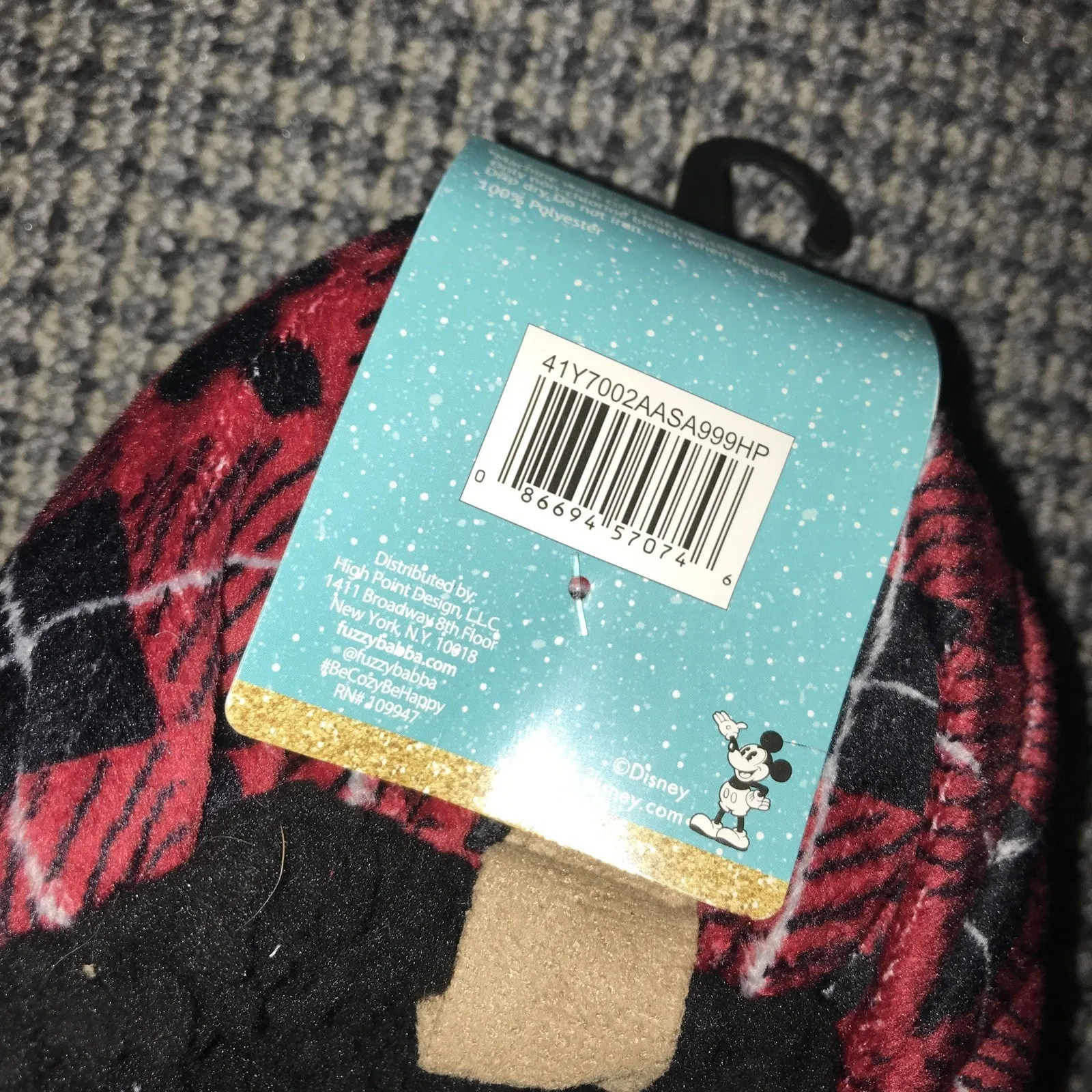 Disney Mickey Mouse Fuzzy Slipper Socks NWT Red - Image 3