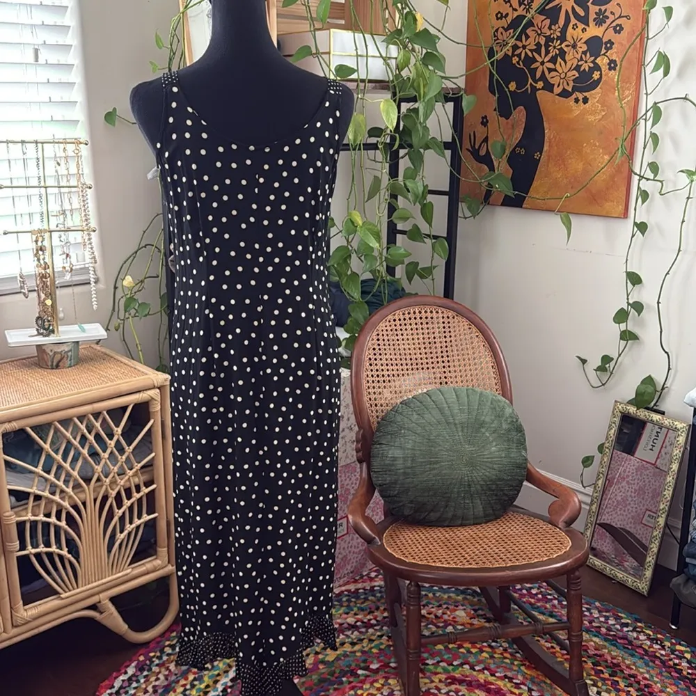 Vintage 80s/90s Zoe Black Ploka Dot Midi Maxi Dress - Image 2