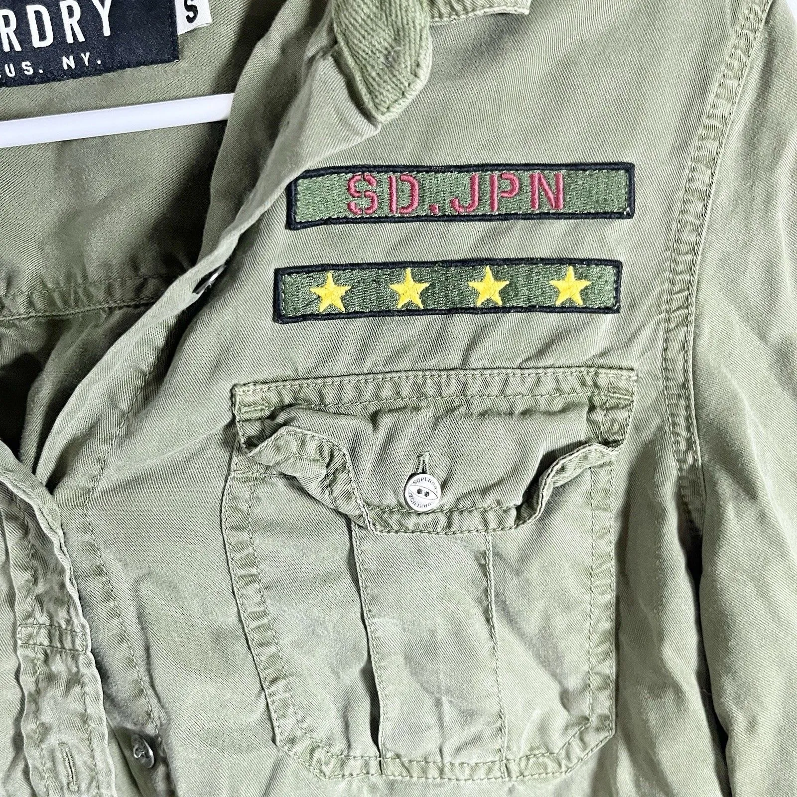 Superdry Army Shirt Women’s Green Military Patch Logo Button Up Cotton Jacket - Image 5