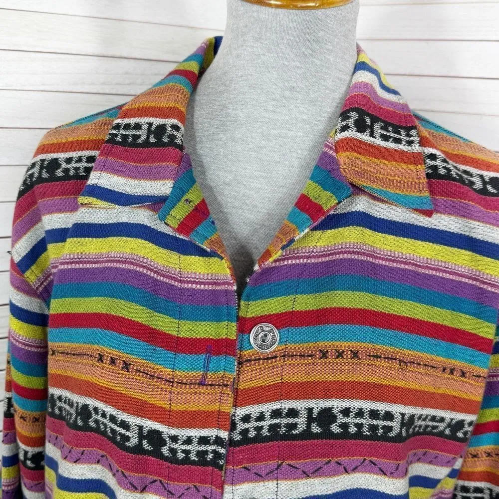 Chico’s Design Vintage Rainbow Striped Serape Jacket Large Multicolor Western - Image 5