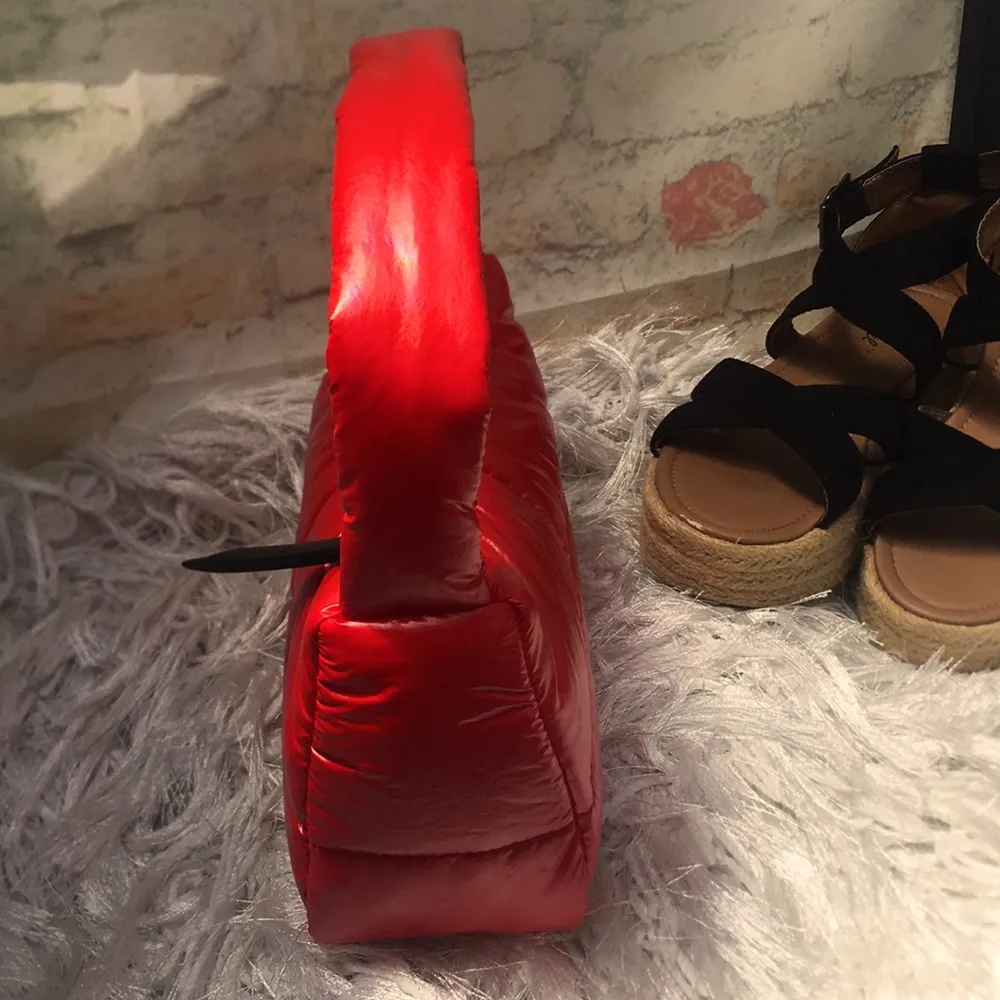 New Hot Red Quilted Puffer Shoulder Hand Bag - Sam Edelman - Image 2