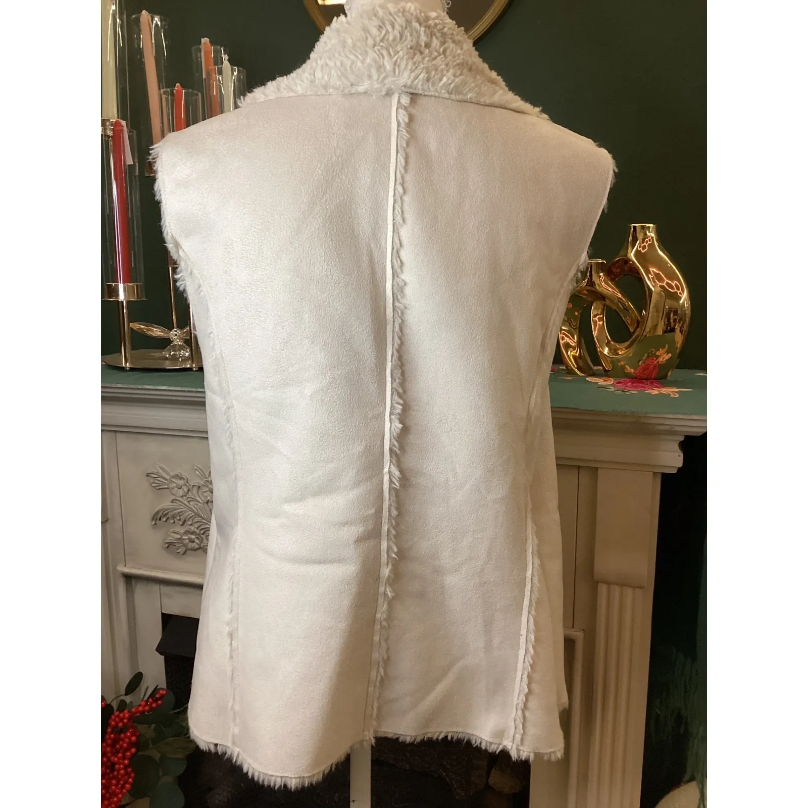 Knox Rose Women's XL Cream Faux Fur Lined Drape Vest Cozy Casual - Image 4