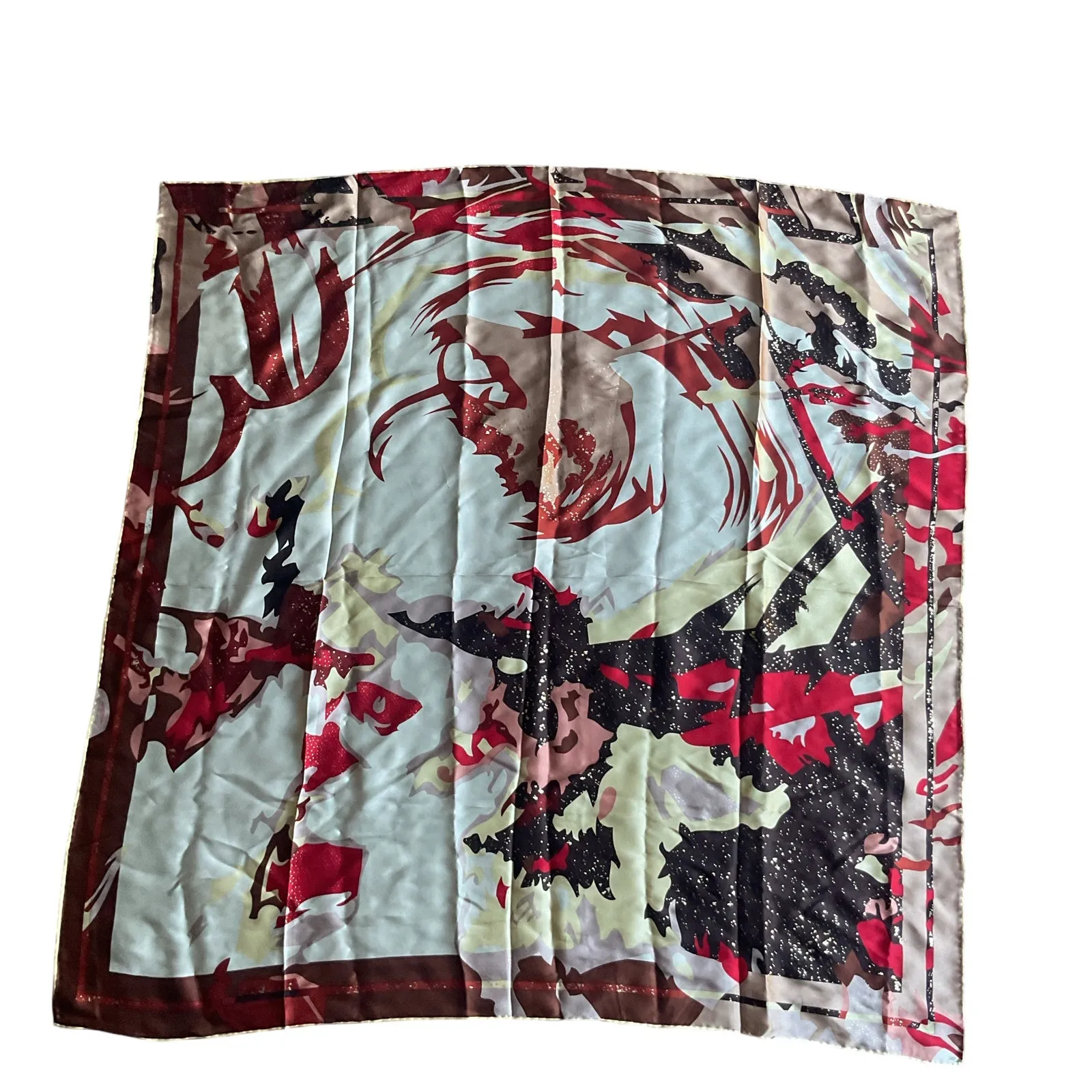 Y2K Retro Abstract Satin Scarf 33x33 Multicolor Red Brown Gold - Image 2