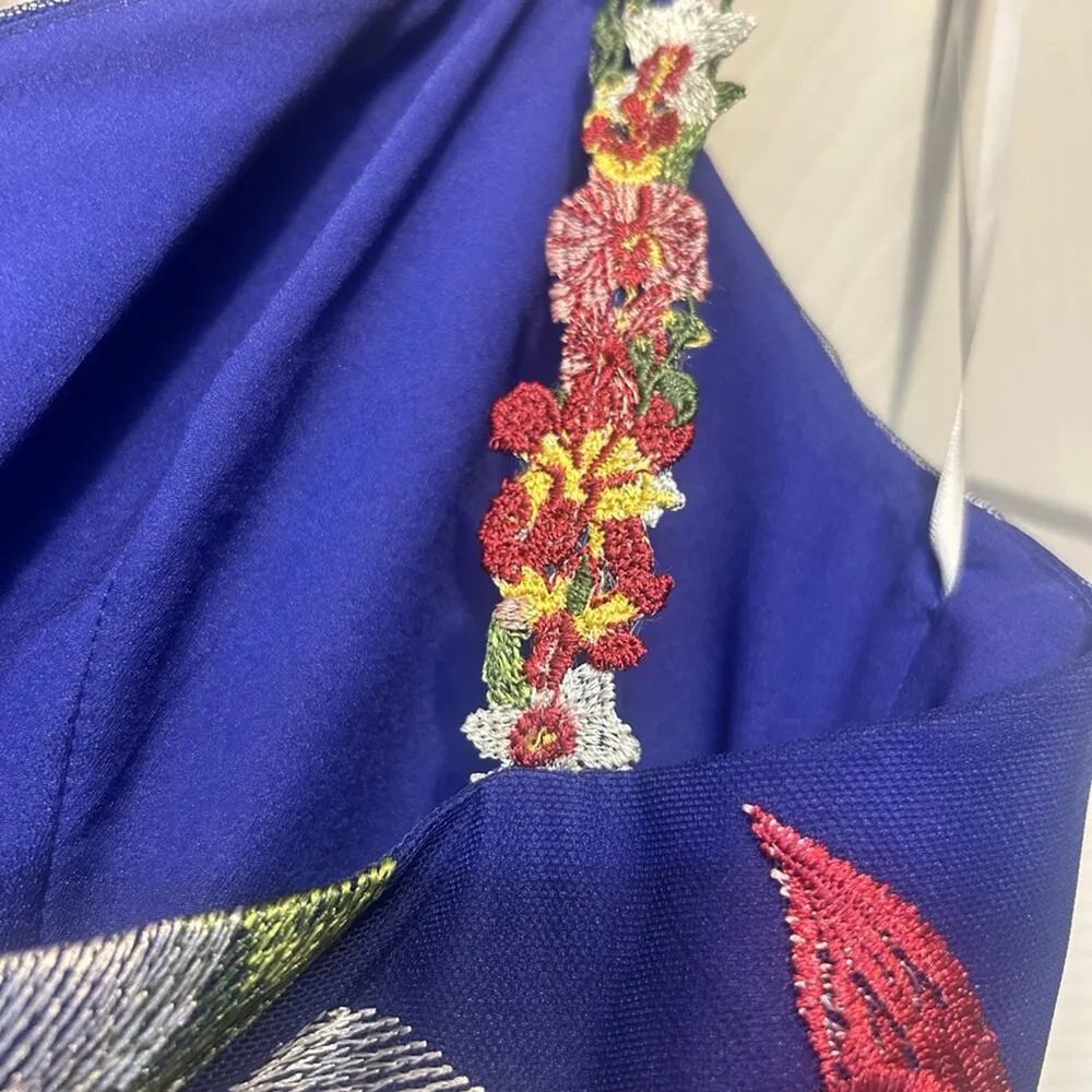 Marchesa Notte Asymmetric Floral Embroidered Gown Dress Hi - Image 4