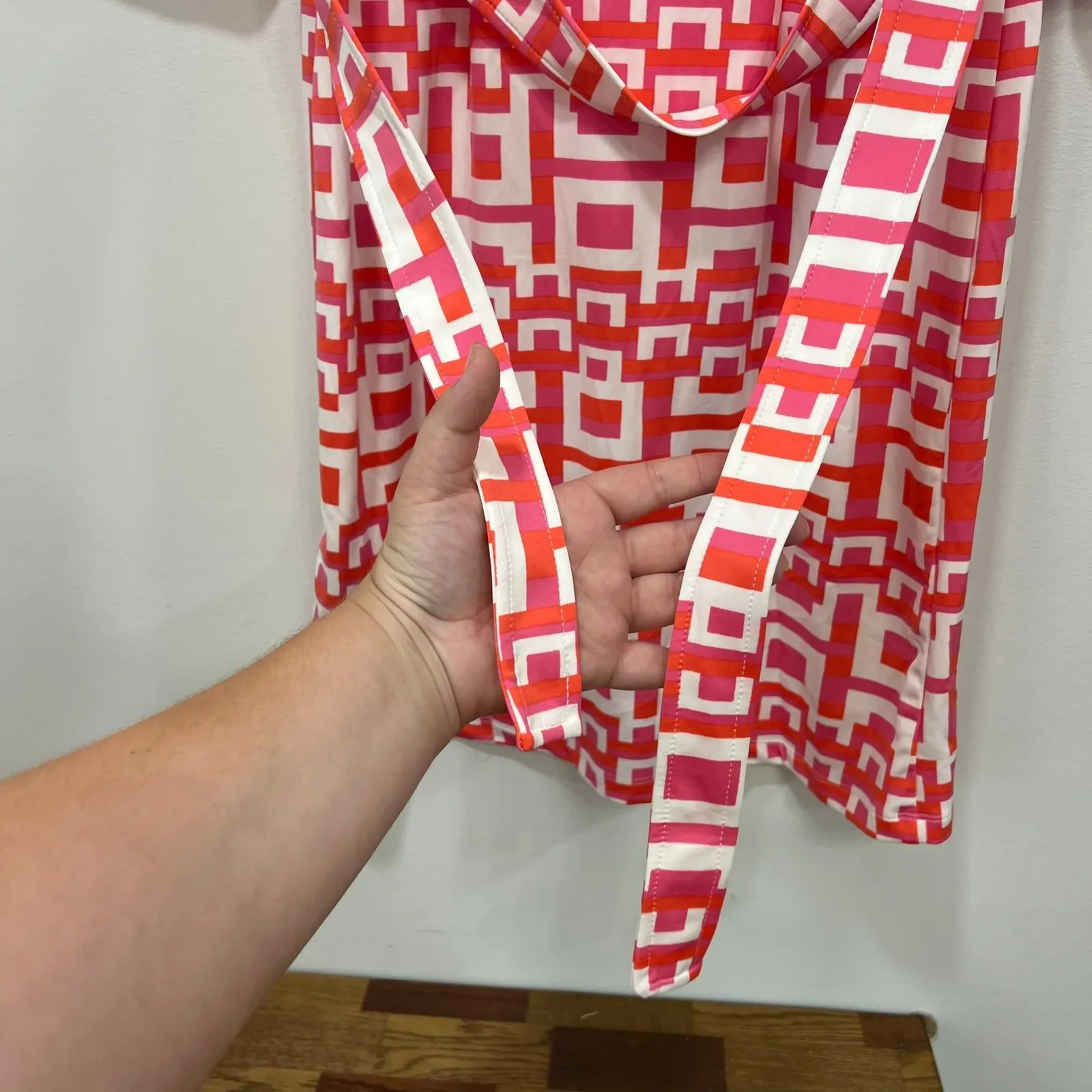 J Mclaughlin Womens Brynn Dress XS NWT $228 Brown‎ Catalina Pink White Geo Block - Image 3