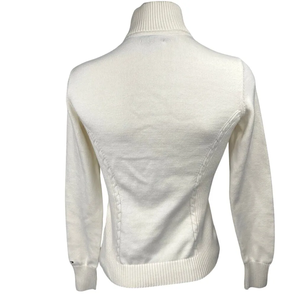 Tommy Hilfiger White Full Zip Knit Mock Neck Long Sleeve Sweater Jacket Top S - Image 2