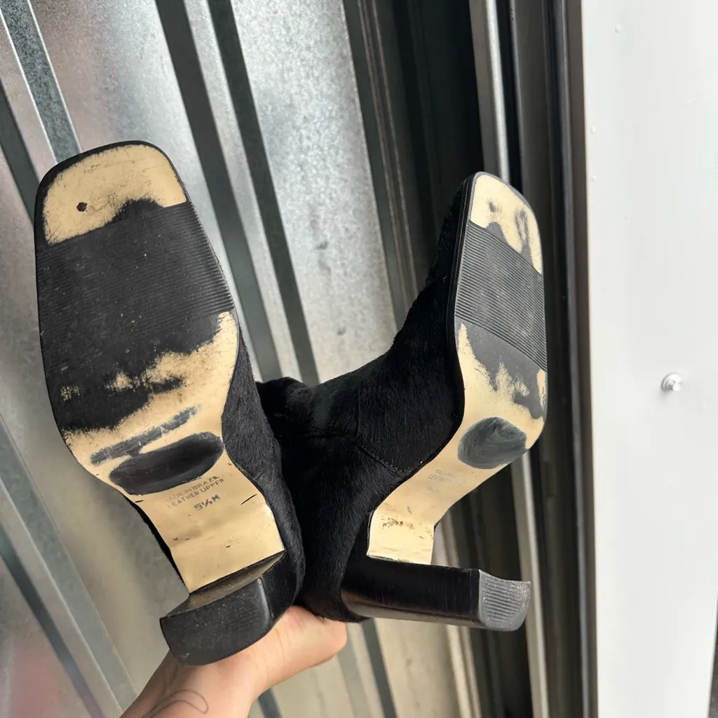 Vintage 90s\y2k Pony Hair Leather Square Toe Boots Size 5.5 Women’s Black - Image 5