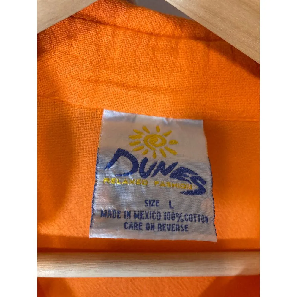 Vintage Dunes Orange Shell Buttons Long Shirt Textured Button Up Blouse Top Size L - Image 6