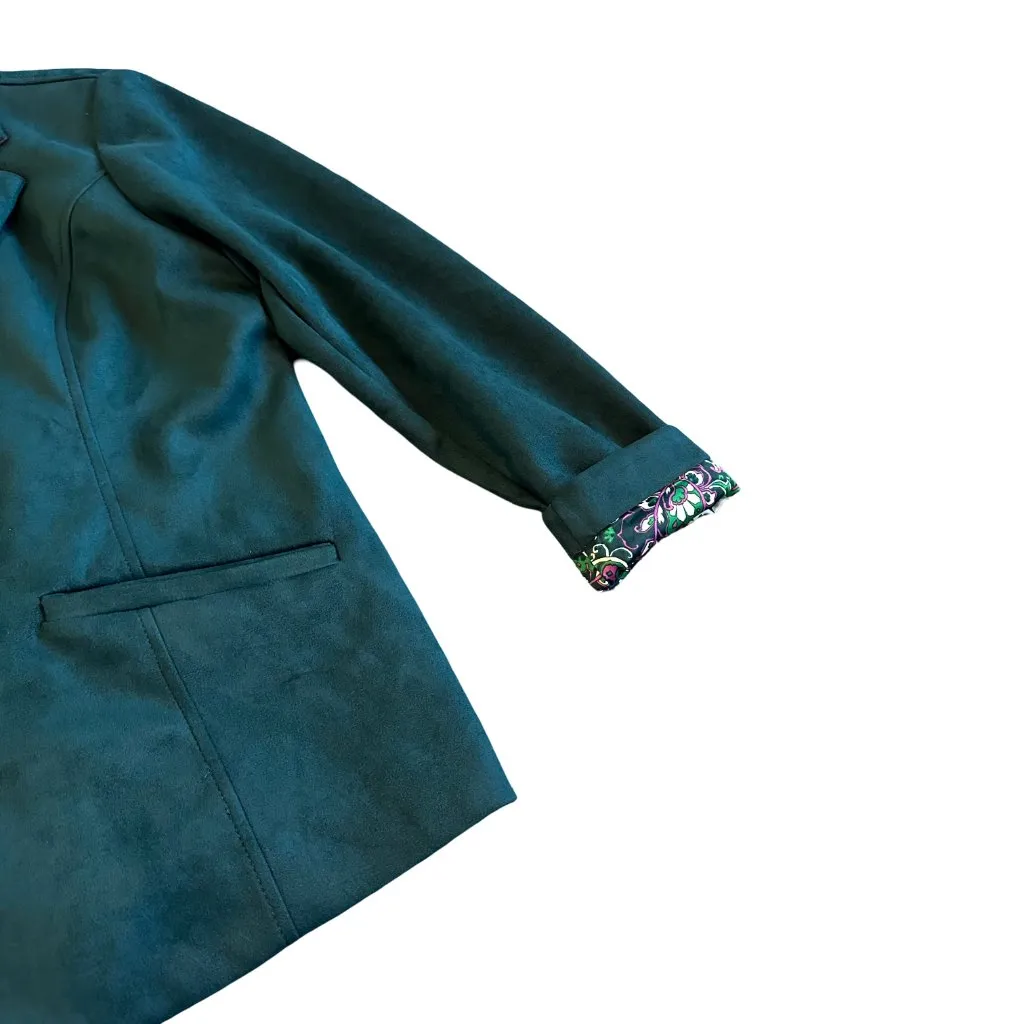 Isaac Mizrahi Estate Emerald Green Blazer Jacket Faux Suede Button-Down Medium P - Image 10