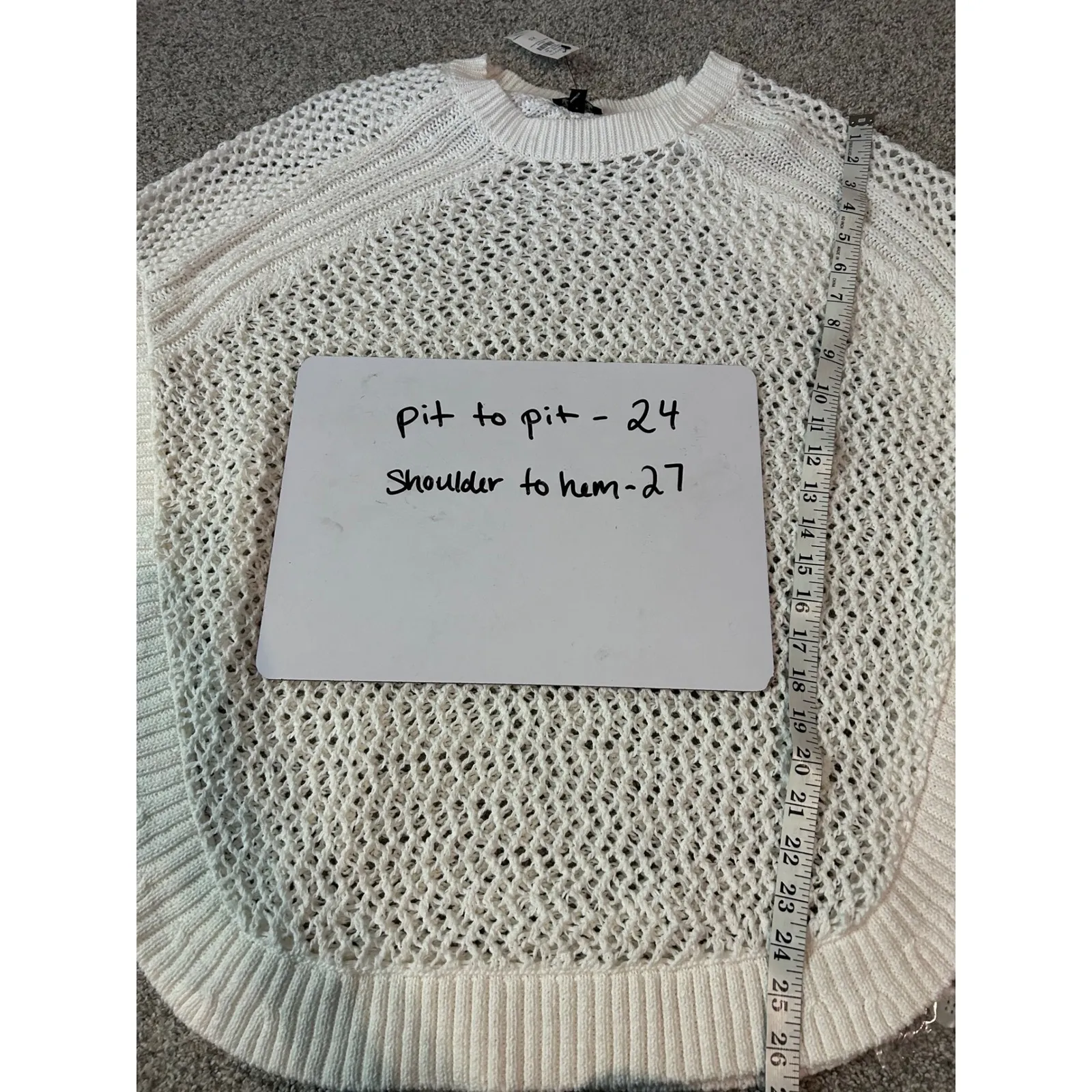 Talbots White Crochet Knit Poncho Sweater Top XS Button Side - Image 7