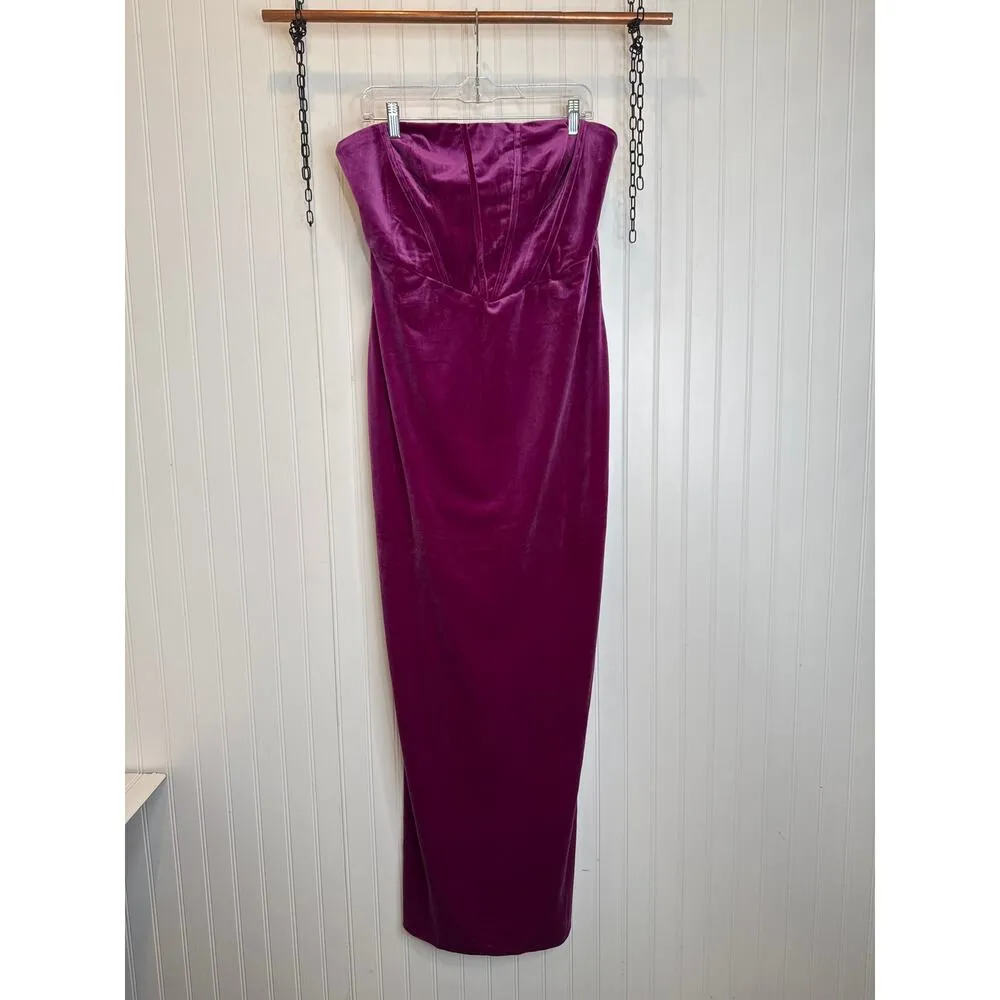 NWOT Lulus Regal Affect Magenta Velvet Bustier Strapless Maxi Dress Holiday XL - Image 3