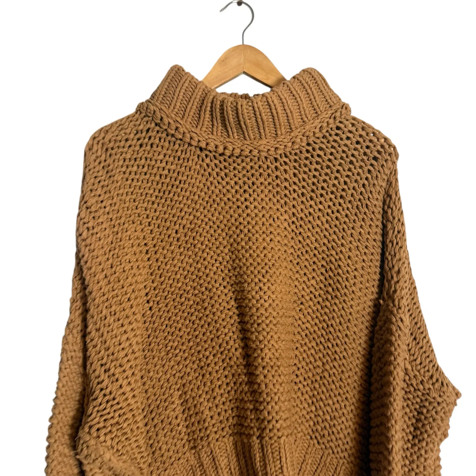 Free People My Only Sunshine Cognac Brown Chunky Knit Mock Neck Sweater Size XL - Image 6
