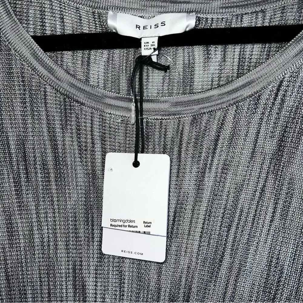 Reiss Sabra Grey Knitted Blouson Dress NWT Size 4 Boat Neck Batwing Sleeve - Image 4