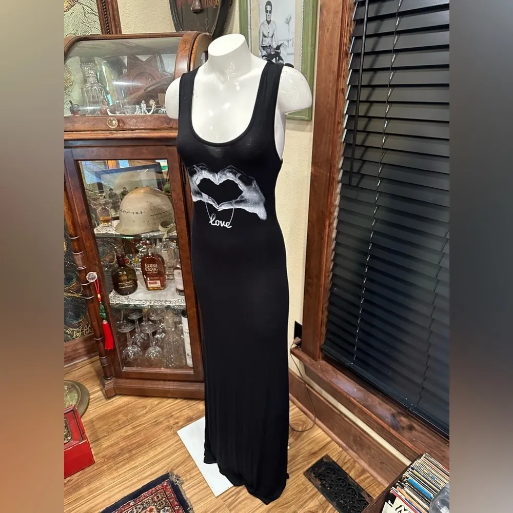 Minette black maxi long tube dress super stretchy front graphic print heart Size L - Image 3