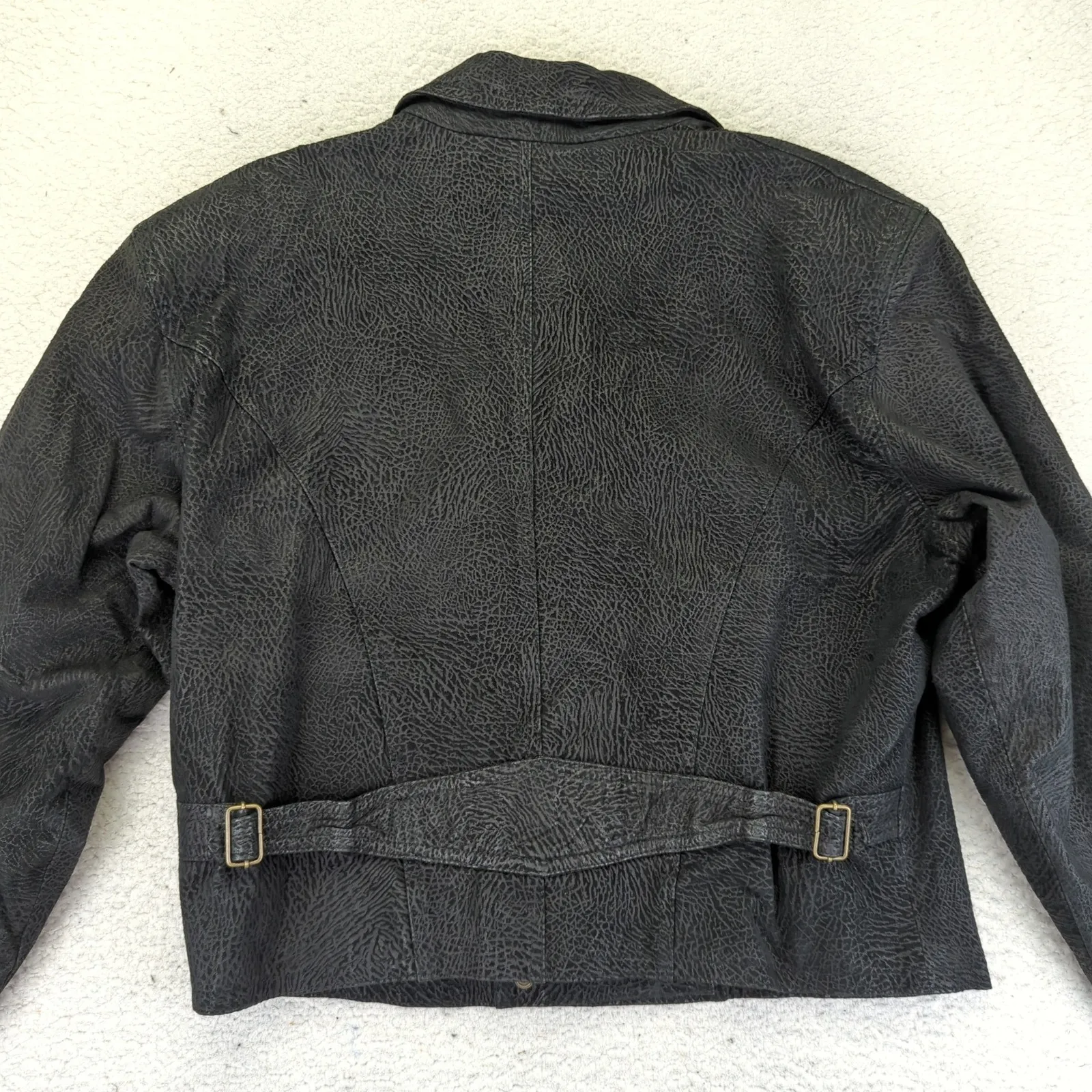 Winlit Women's Leather Jacket L Black Double Breasted Vintage Made in Korea Size L - Image 4