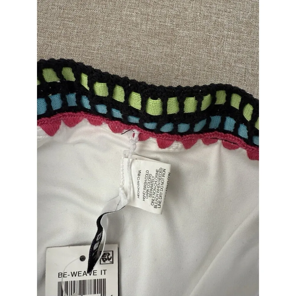 BAR III Women's Bikini Bottom White Pink Border Size Small Crochet trim - Image 6