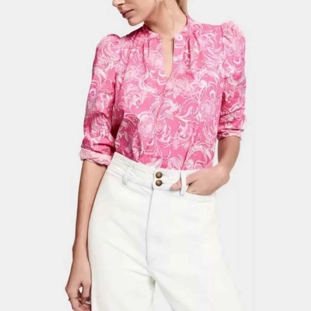 NWT Lilly Pulitzer Paltrow Blouse‎ Top Hotty Pink White Kiss Goop XL $168 - Image 2