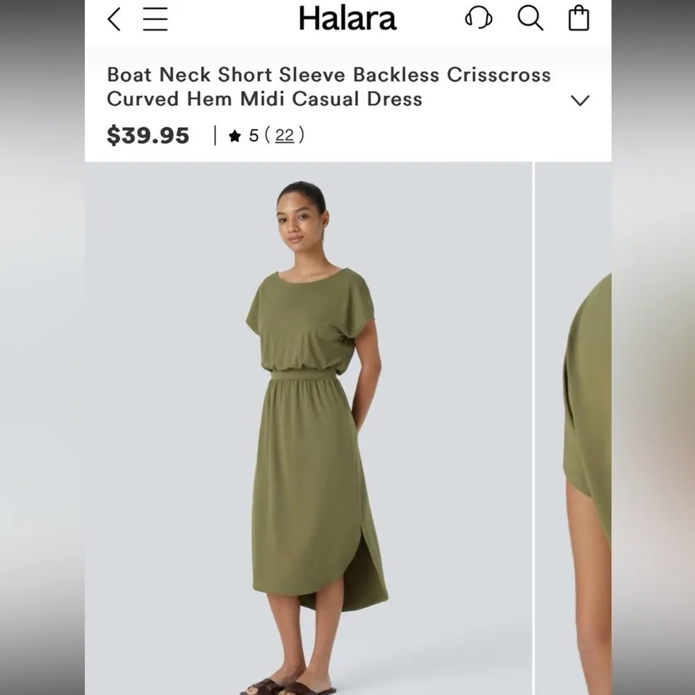 NEW-Halara Boat Neck Short Sleeve Backless Crisscross Curved Hem Midi Dress - Image 3