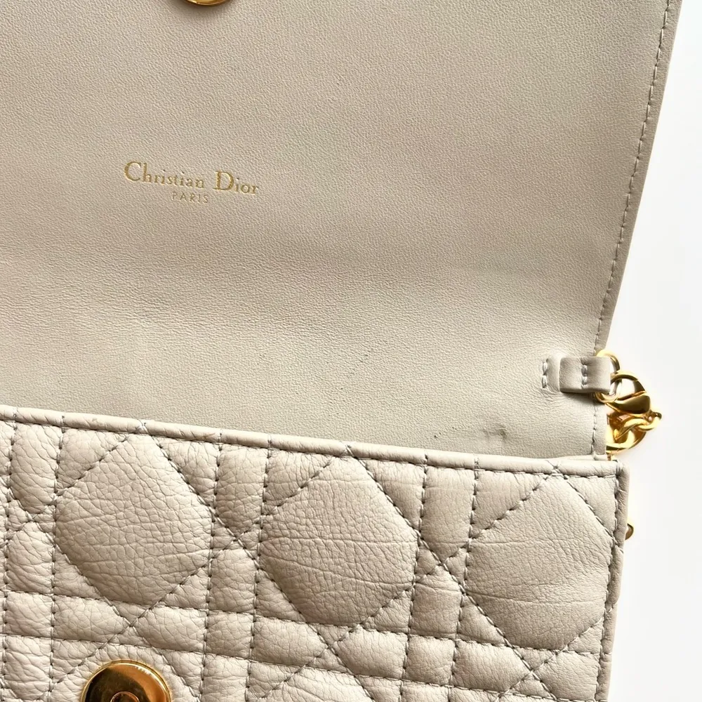 Christian Dior Caro Sand Supple Cannage Calfskin Crossbody Pouch w/ Chain Purse - Image 8