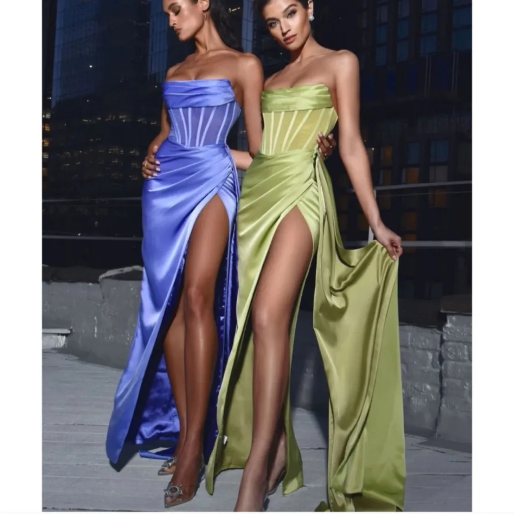 Miss Circle Burgundy Prisa Satin Corset High Slit Gown Dress Medium Red - Image 7