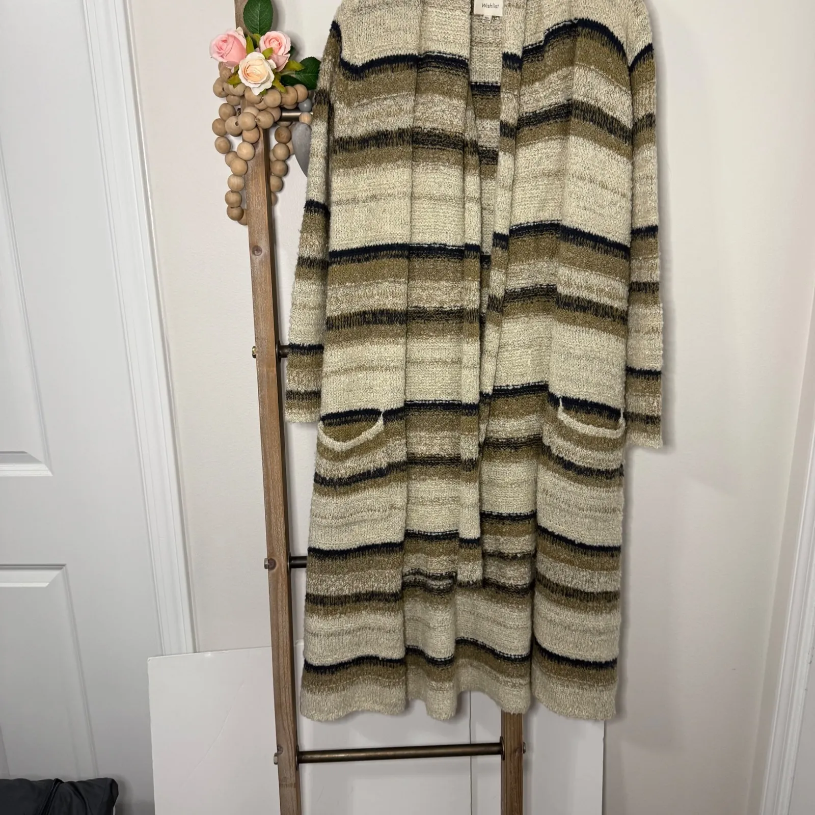 Wishlist Striped Longline Open Front Cardigan Sweater Size Medium Large - Image 2