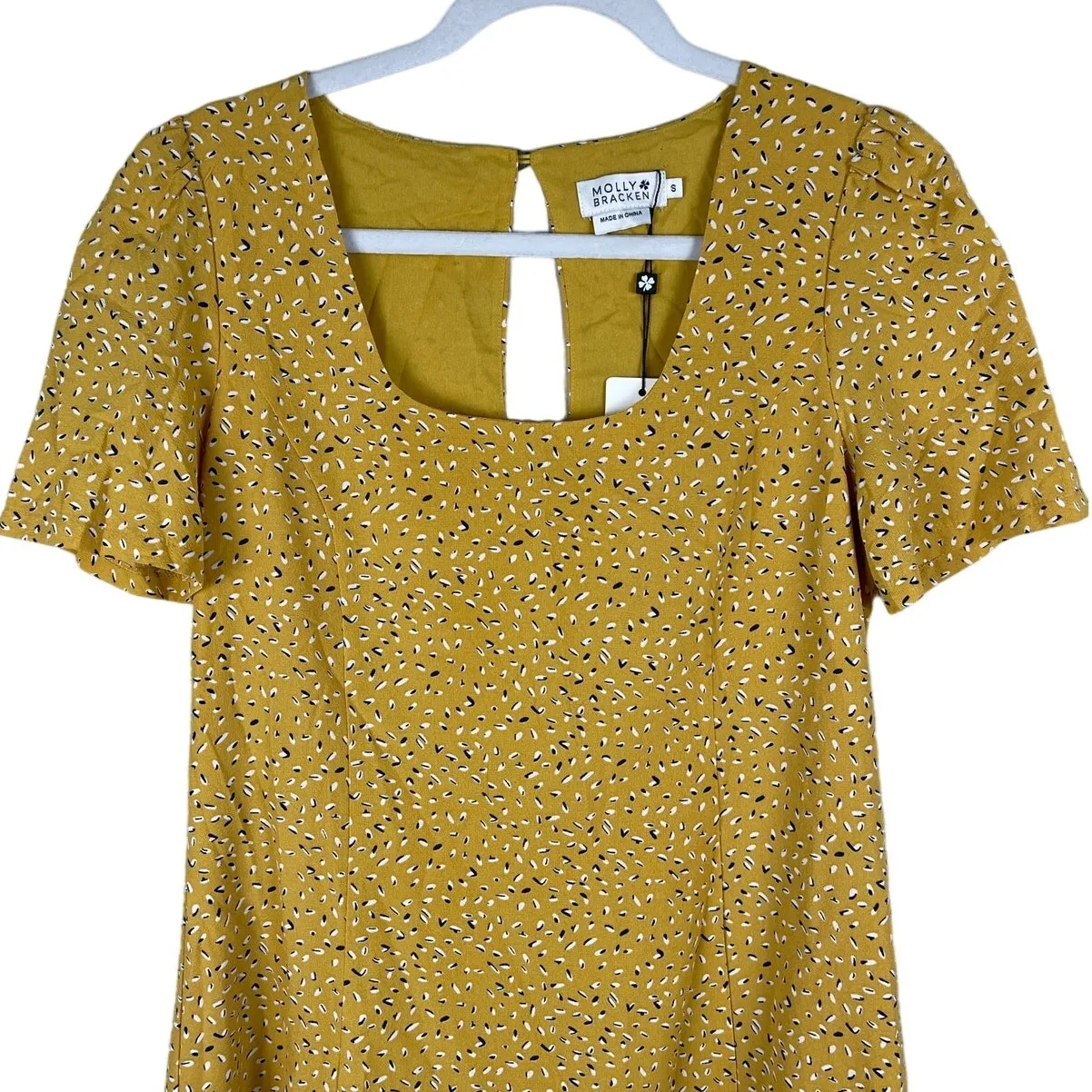 Molly Bracken Fitted Scoop Neck‎ Saffron Yellow Woven Dress Size Small - Image 4