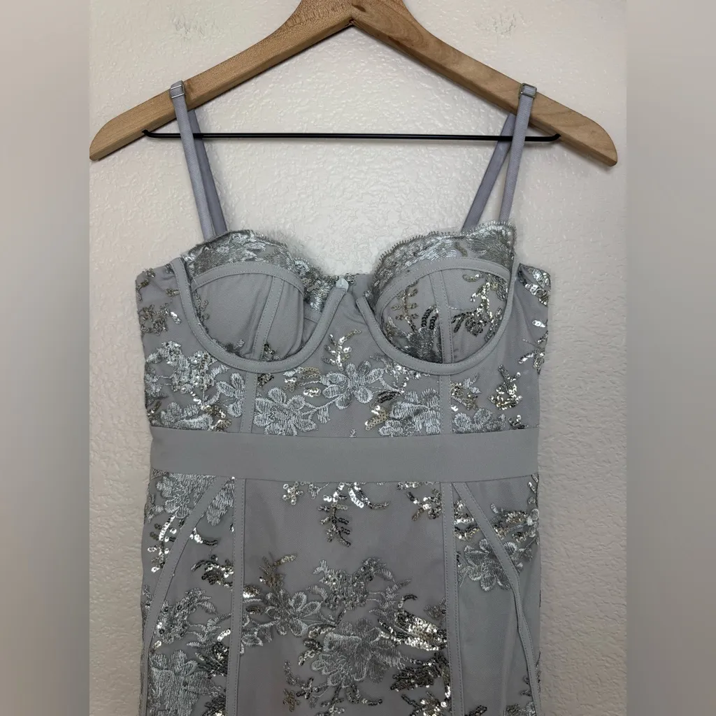X by NBD Revolve Harper Lace Mini Sequin Dress in Silver size XS NEW $338 - Image 5