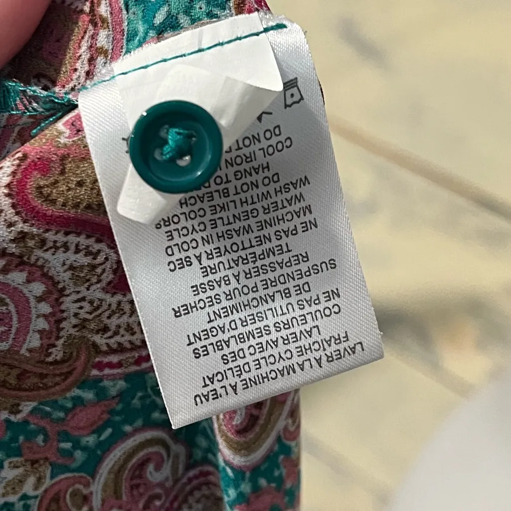 Joie Floral Paisley Mock Neck Women's Long Sleeve Blouse Teal & Brown Size Small - Image 5