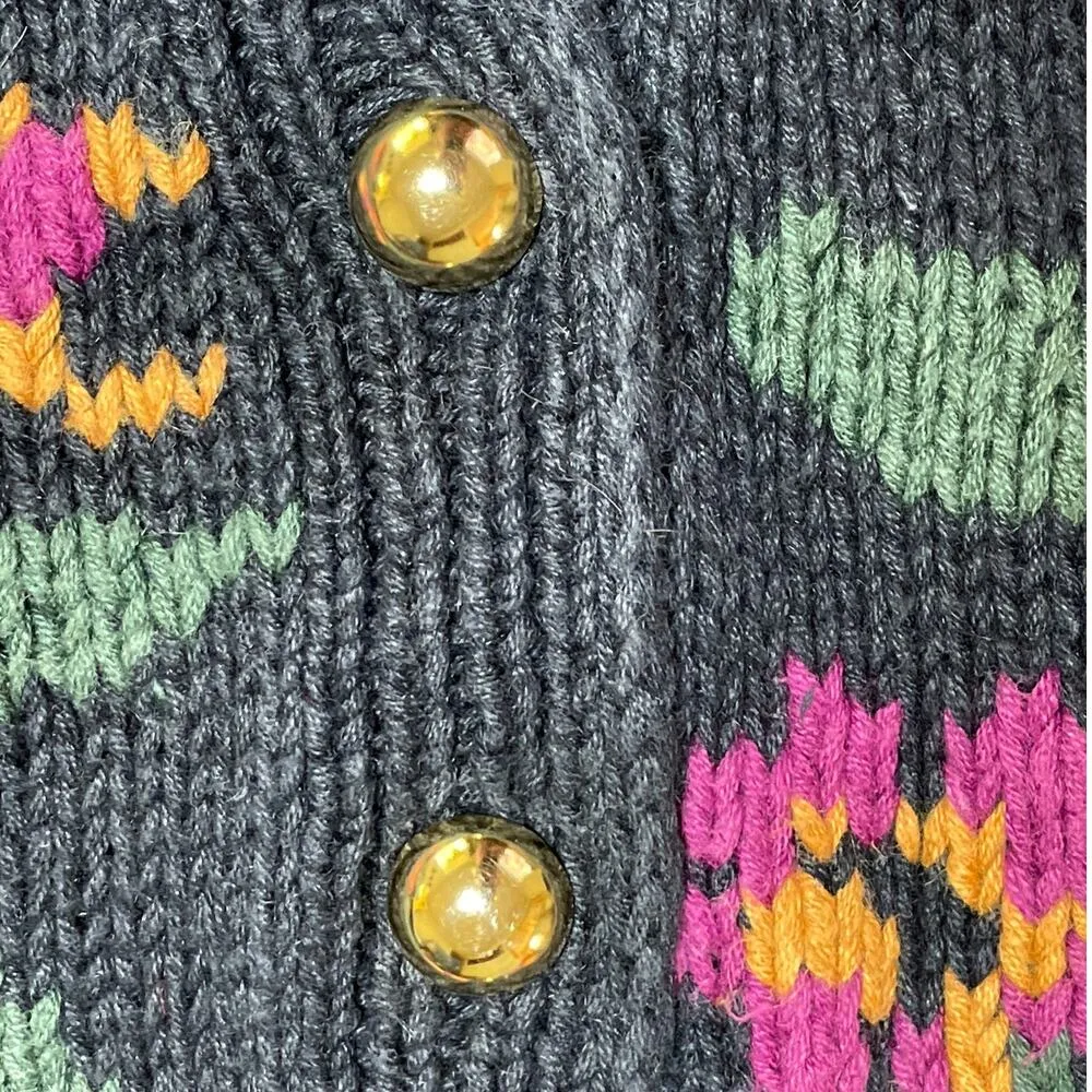 Jones New York Exclusive Hand knit 90s Floral Cotton Blend Cardigan M - Image 5